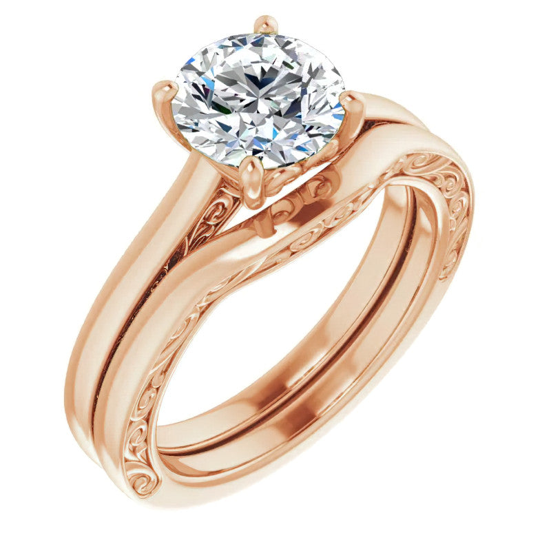 Round Scroll Accented Engagement Ring