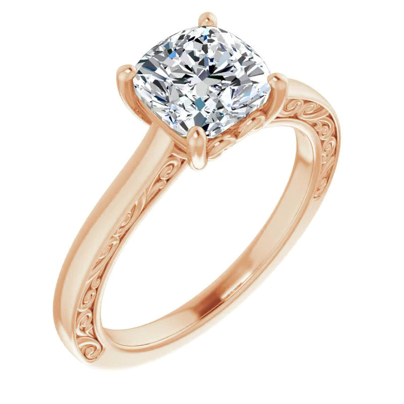 Cushion Moissanite Scroll Accented Engagement Ring