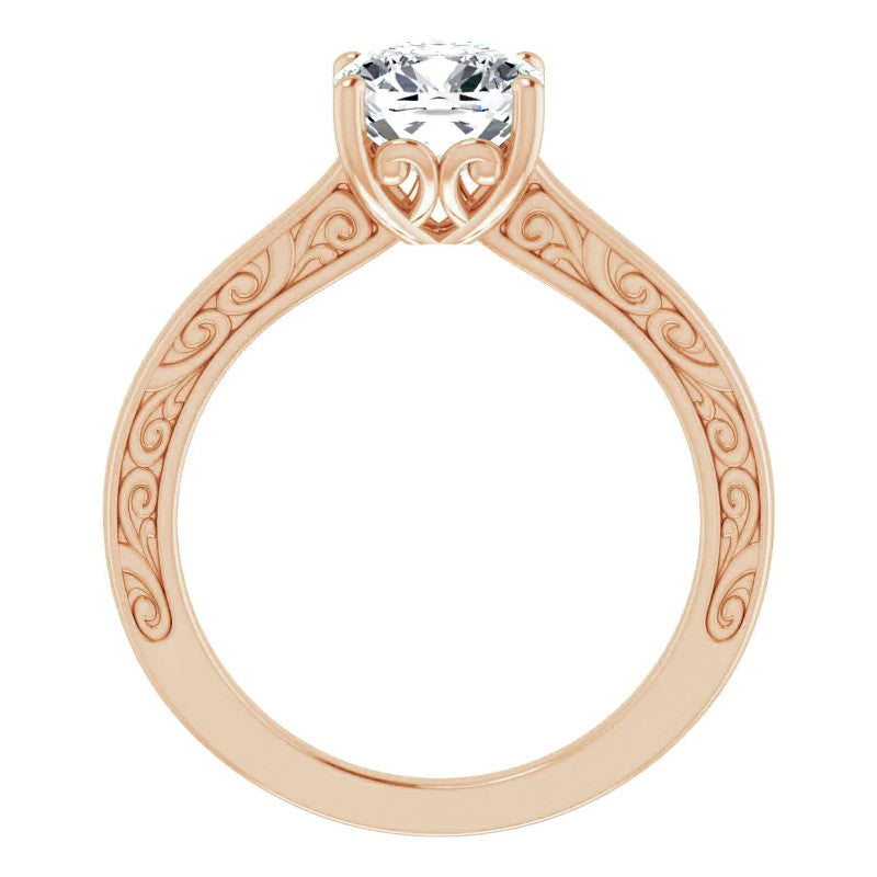 Cushion Moissanite Scroll Accented Engagement Ring