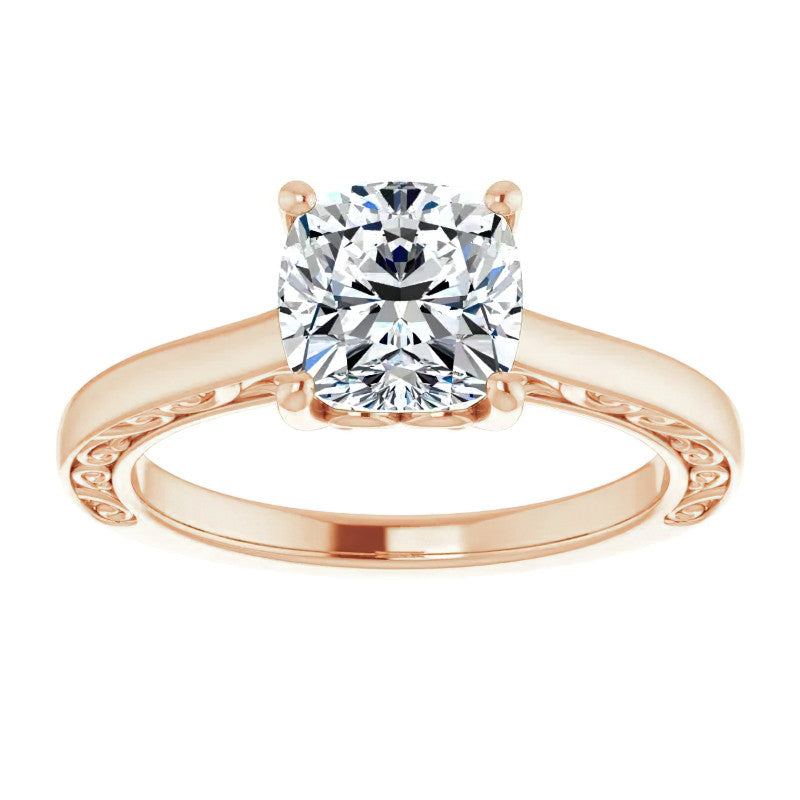 Cushion Moissanite Scroll Accented Engagement Ring
