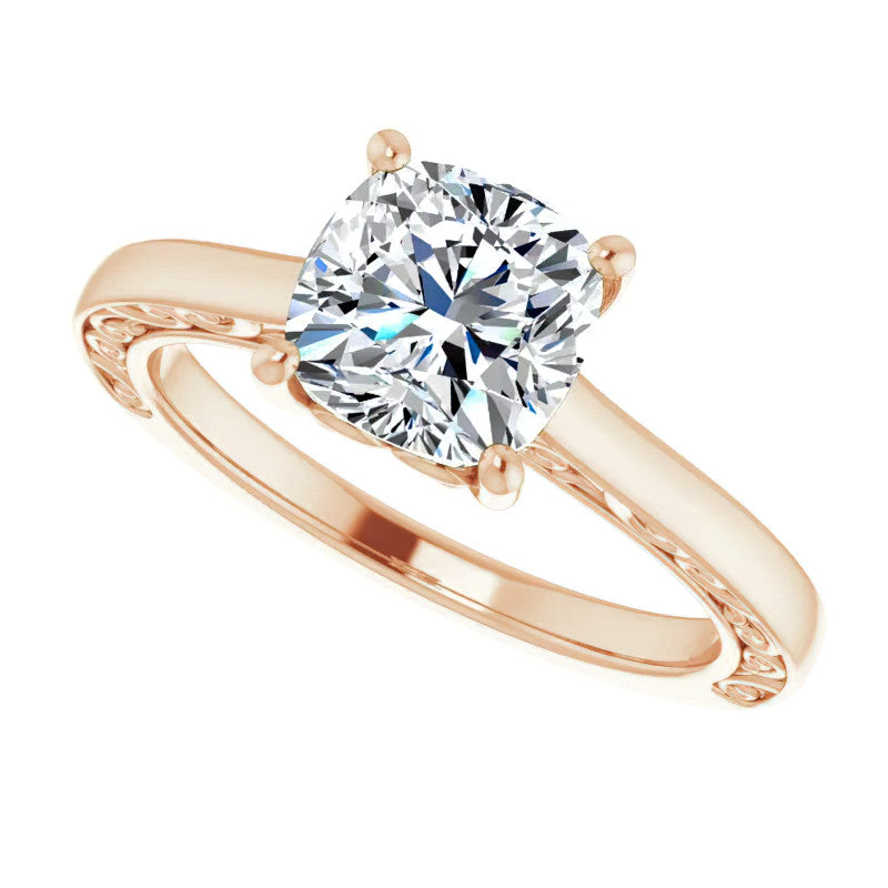Cushion Moissanite Scroll Accented Engagement Ring