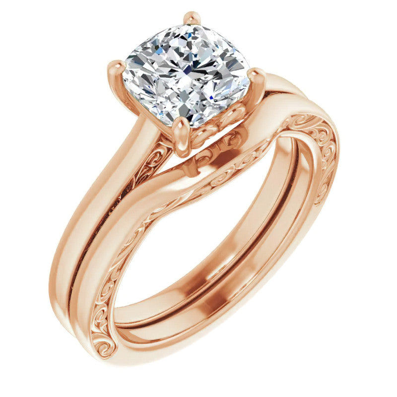 Cushion Moissanite Scroll Accented Engagement Ring