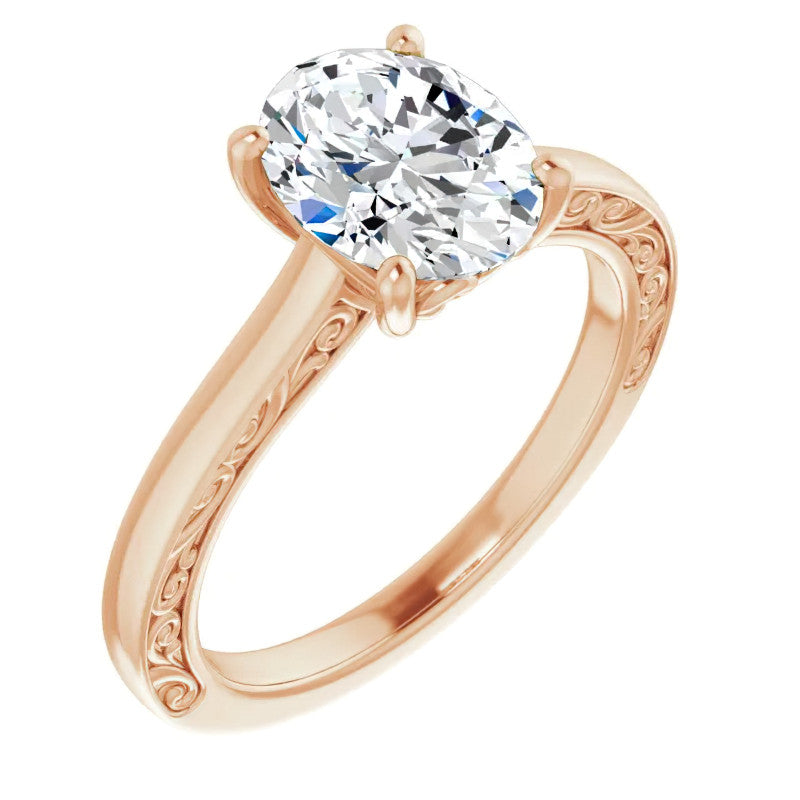 Oval Moissanite Scroll Accented Engagement Ring