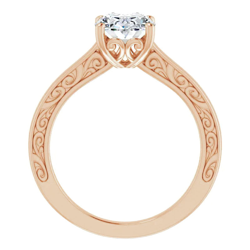 Oval Moissanite Scroll Accented Engagement Ring