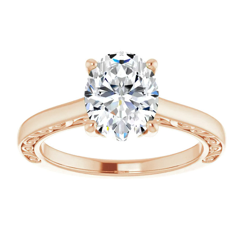 Oval Moissanite Scroll Accented Engagement Ring