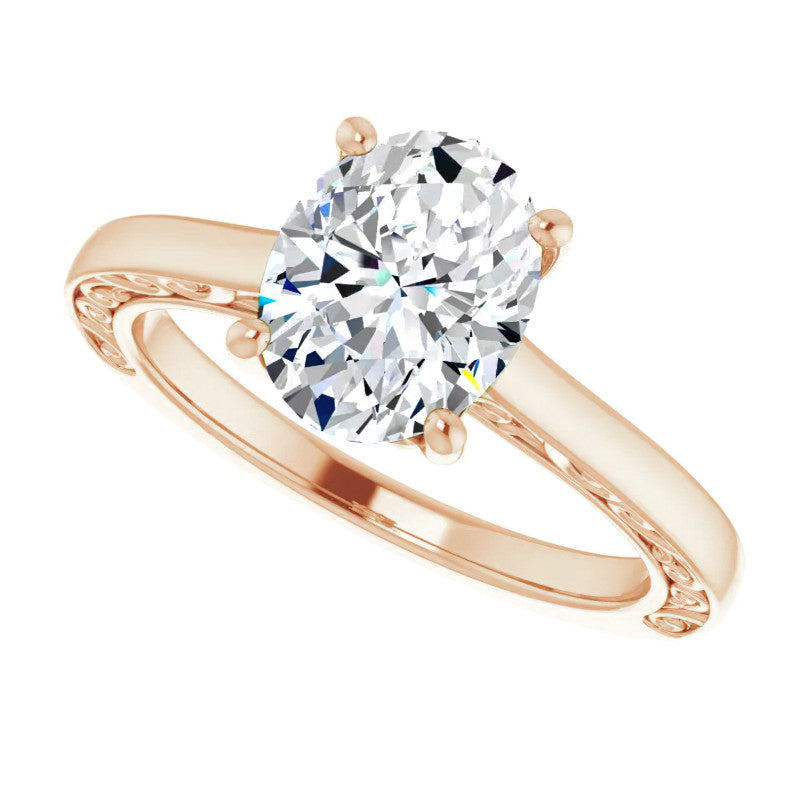 Oval Moissanite Scroll Accented Engagement Ring