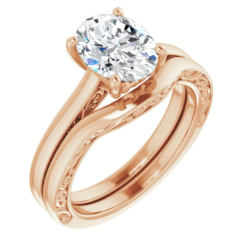 Oval Moissanite Scroll Accented Engagement Ring