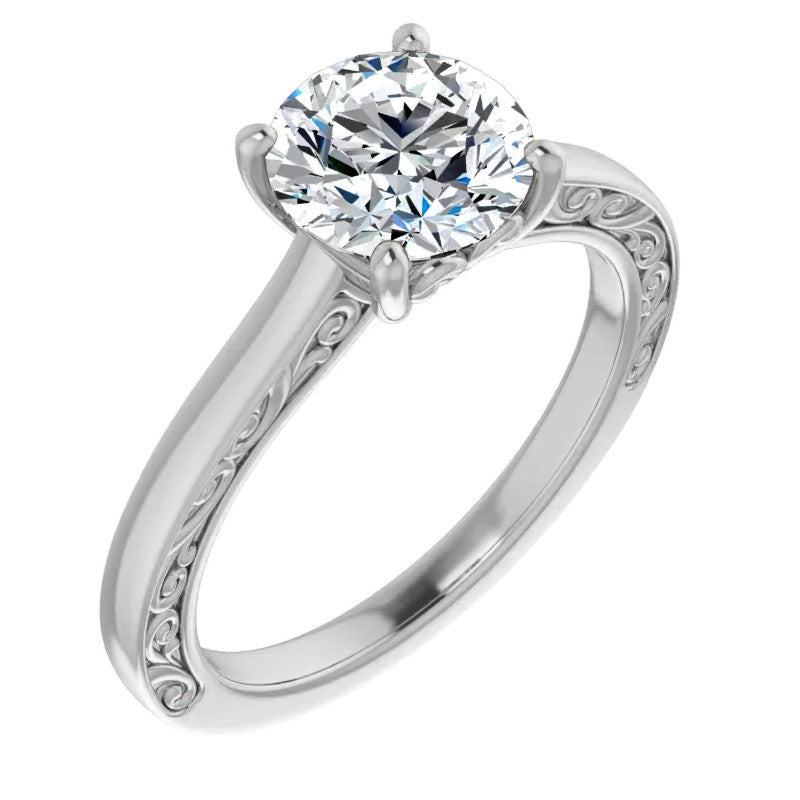 Round Scroll Accented Engagement Ring