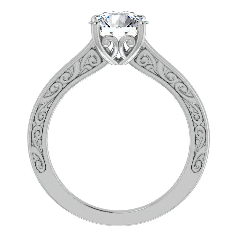 Round Scroll Accented Engagement Ring