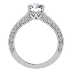 Round Scroll Accented Engagement Ring