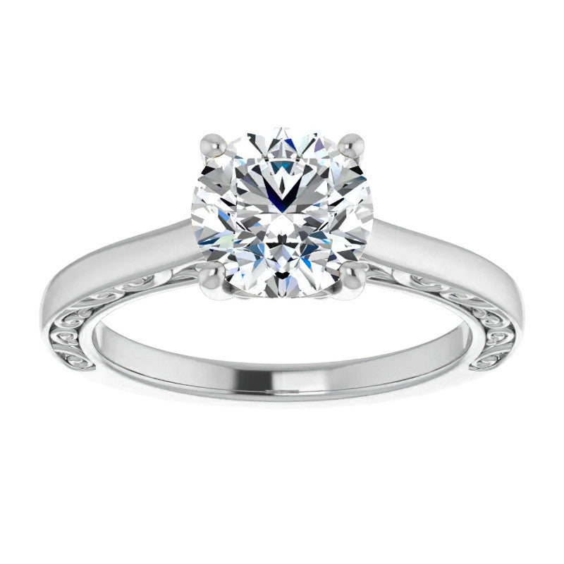 Round Scroll Accented Engagement Ring
