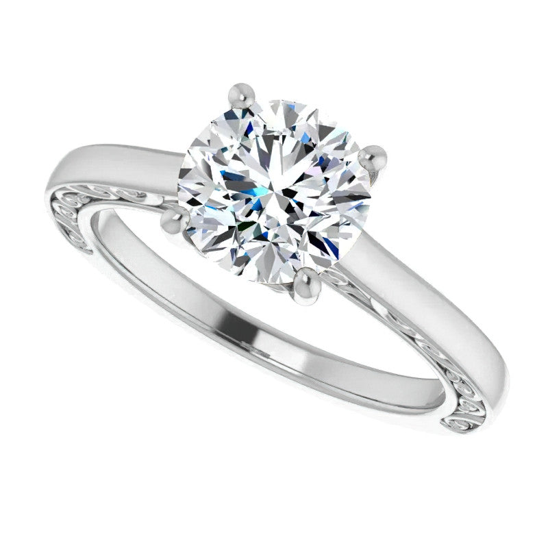 Round Scroll Accented Engagement Ring