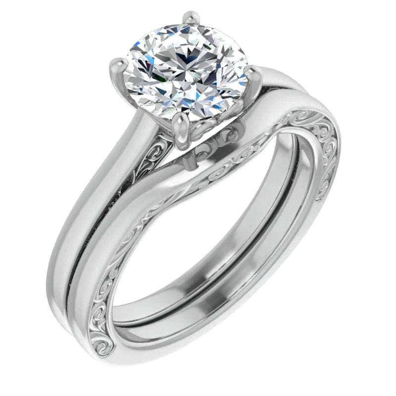 Round Scroll Accented Engagement Ring