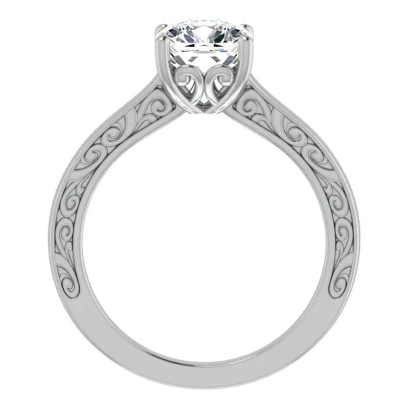 Cushion Moissanite Scroll Accented Engagement Ring