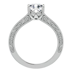 Cushion Moissanite Scroll Accented Engagement Ring