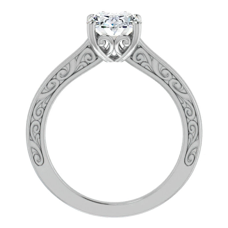Oval Moissanite Scroll Accented Engagement Ring