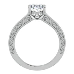 Oval Moissanite Scroll Accented Engagement Ring