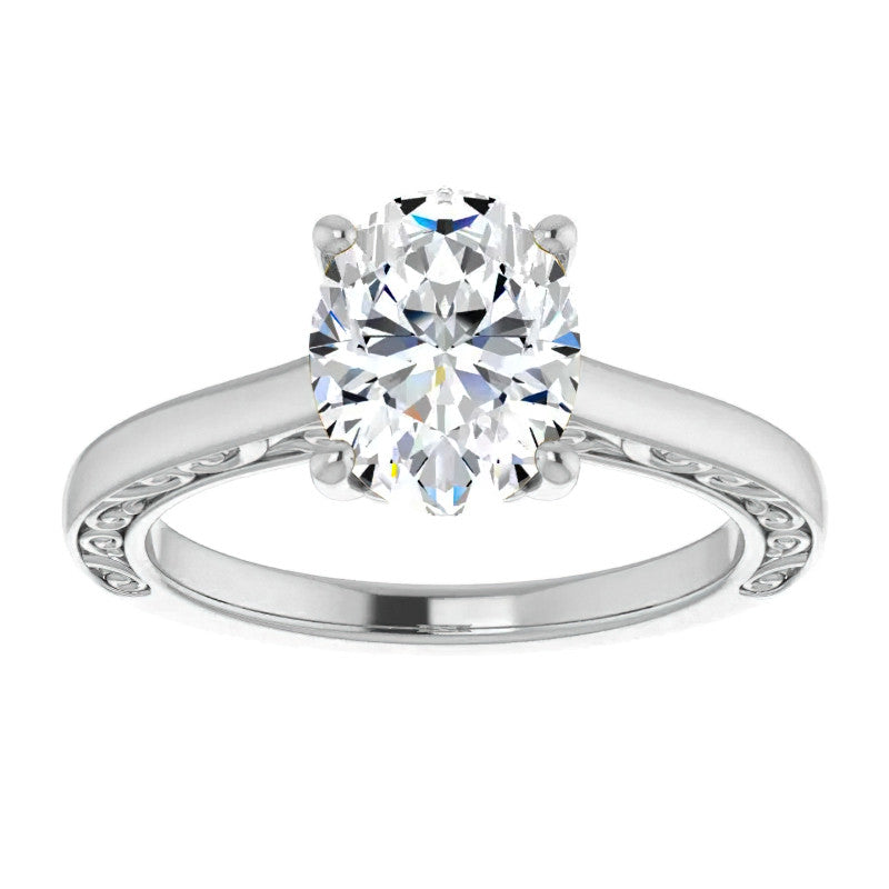 Oval Moissanite Scroll Accented Engagement Ring
