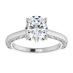 Oval Moissanite Scroll Accented Engagement Ring