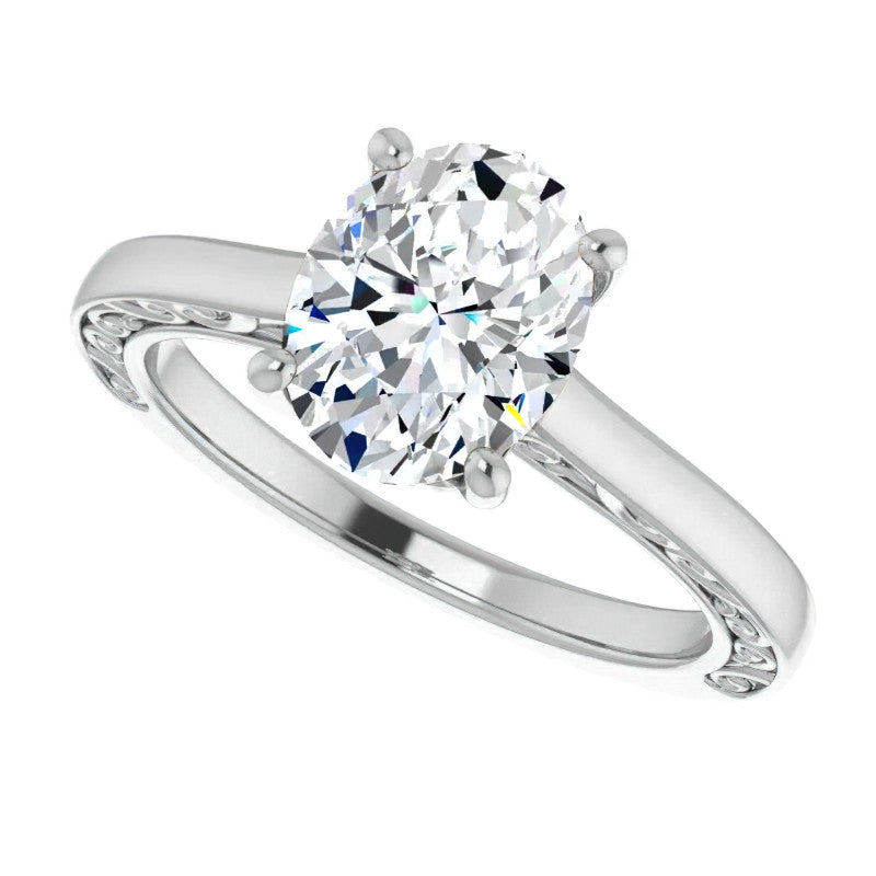 Oval Moissanite Scroll Accented Engagement Ring