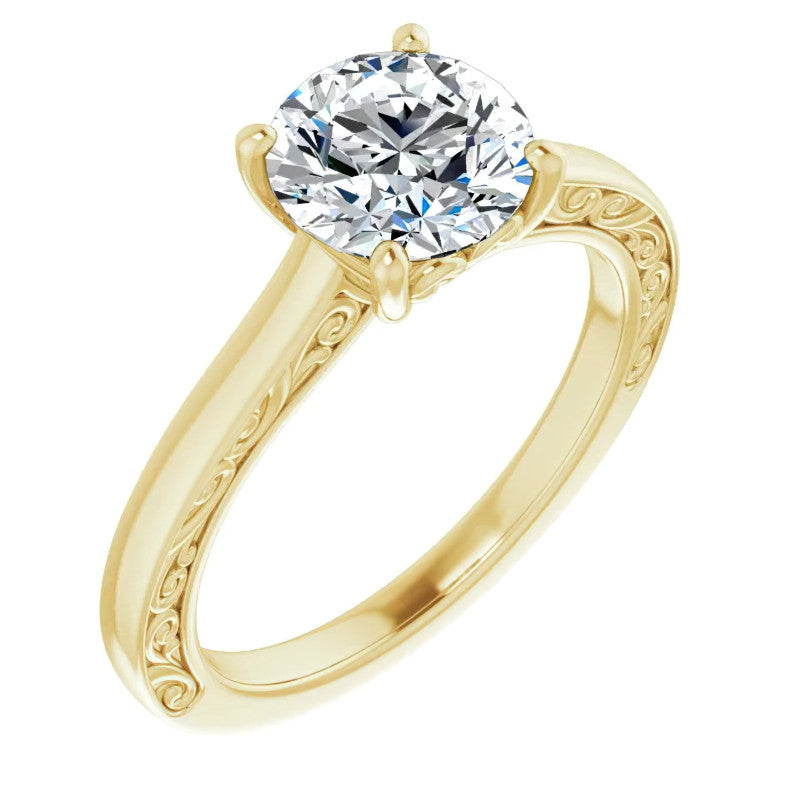 Round Scroll Accented Engagement Ring