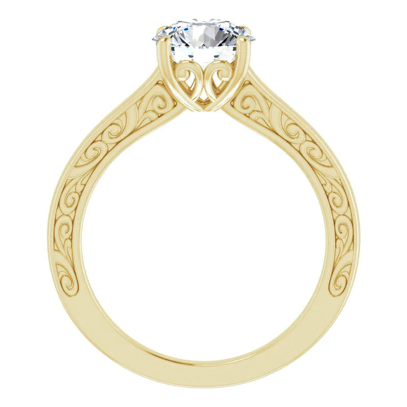 Round Scroll Accented Engagement Ring