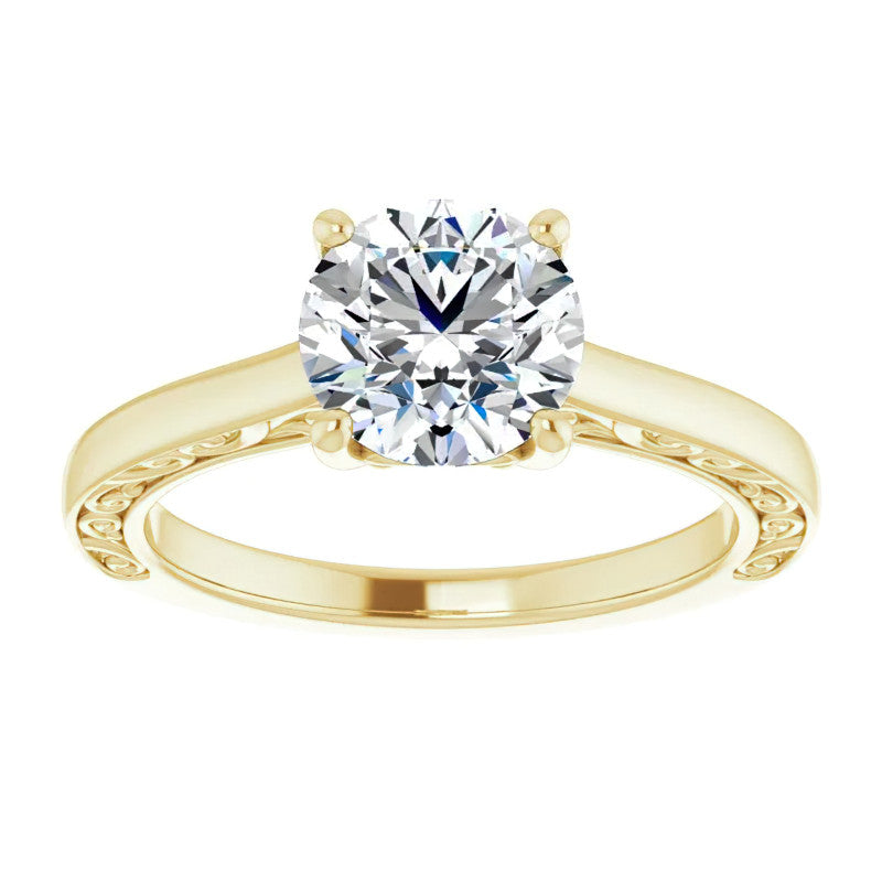 Round Scroll Accented Engagement Ring