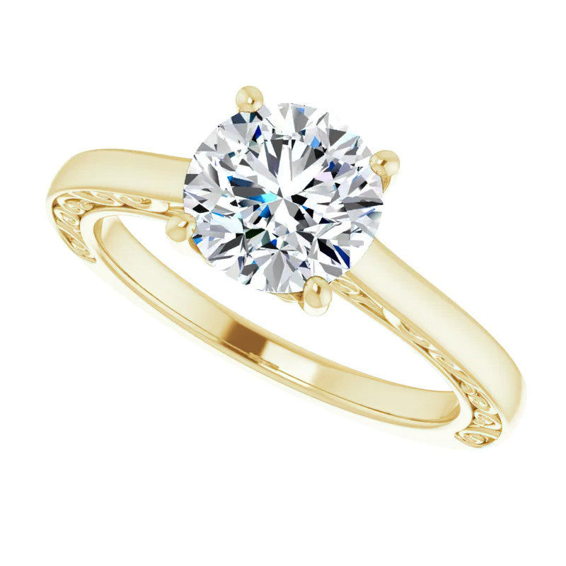 Round Scroll Accented Engagement Ring