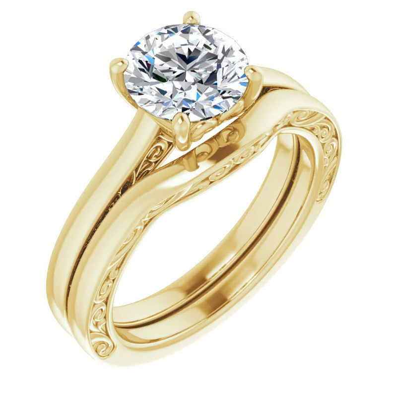 Round Scroll Accented Engagement Ring