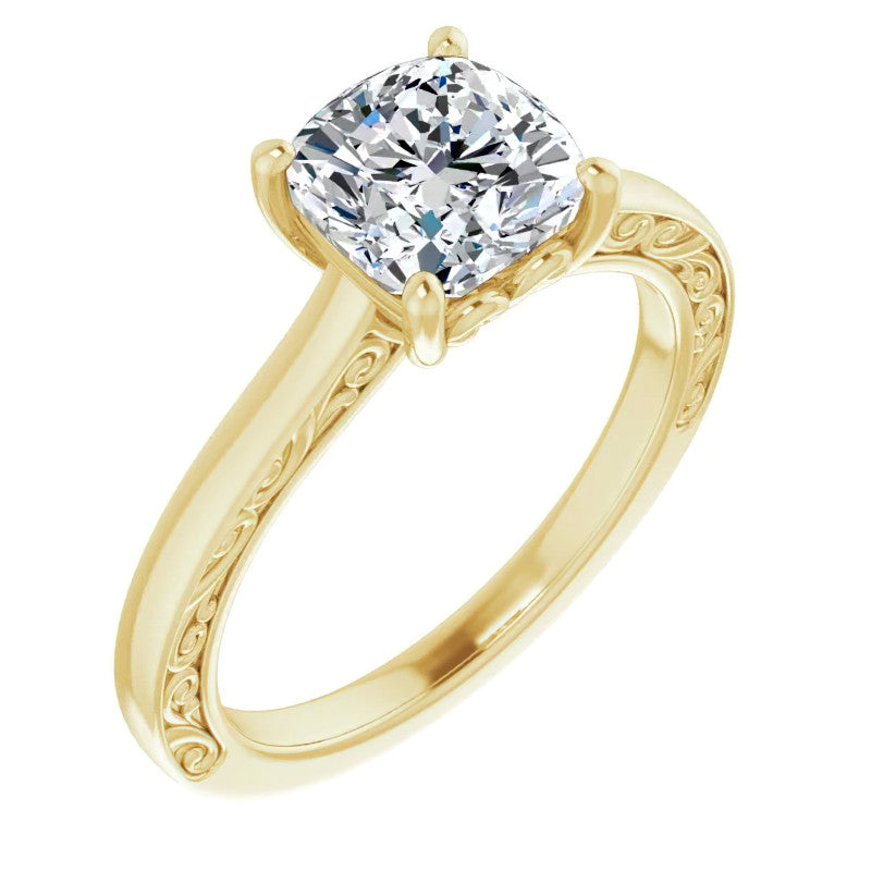 Cushion Moissanite Scroll Accented Engagement Ring