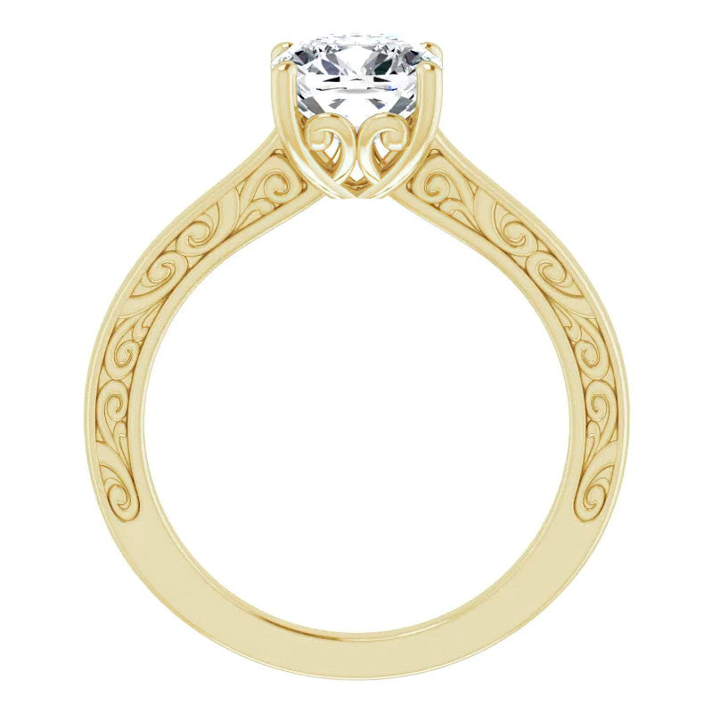 Cushion Moissanite Scroll Accented Engagement Ring