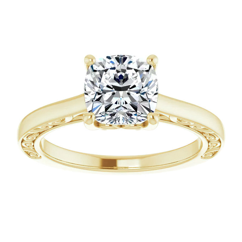 Cushion Moissanite Scroll Accented Engagement Ring