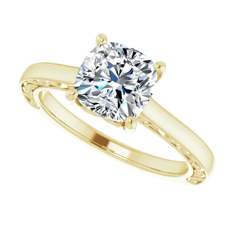 Cushion Moissanite Scroll Accented Engagement Ring