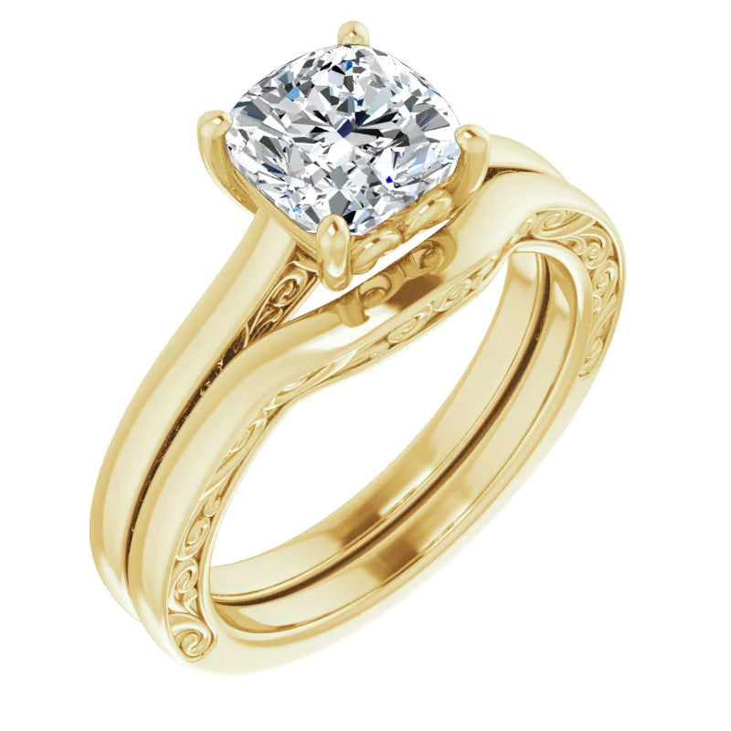 Cushion Moissanite Scroll Accented Engagement Ring