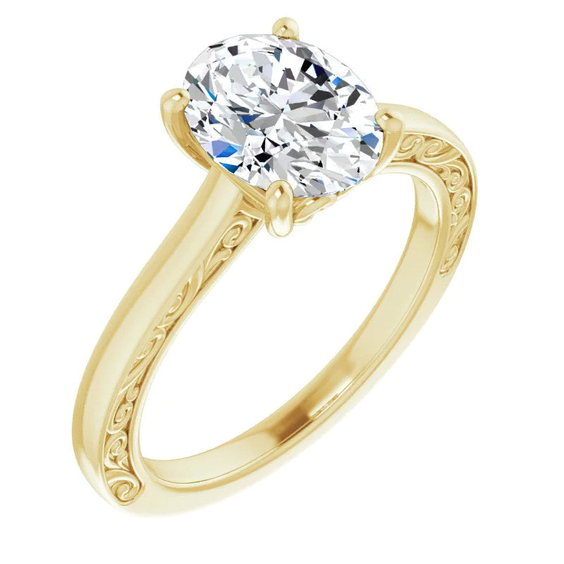 Oval Moissanite Scroll Accented Engagement Ring