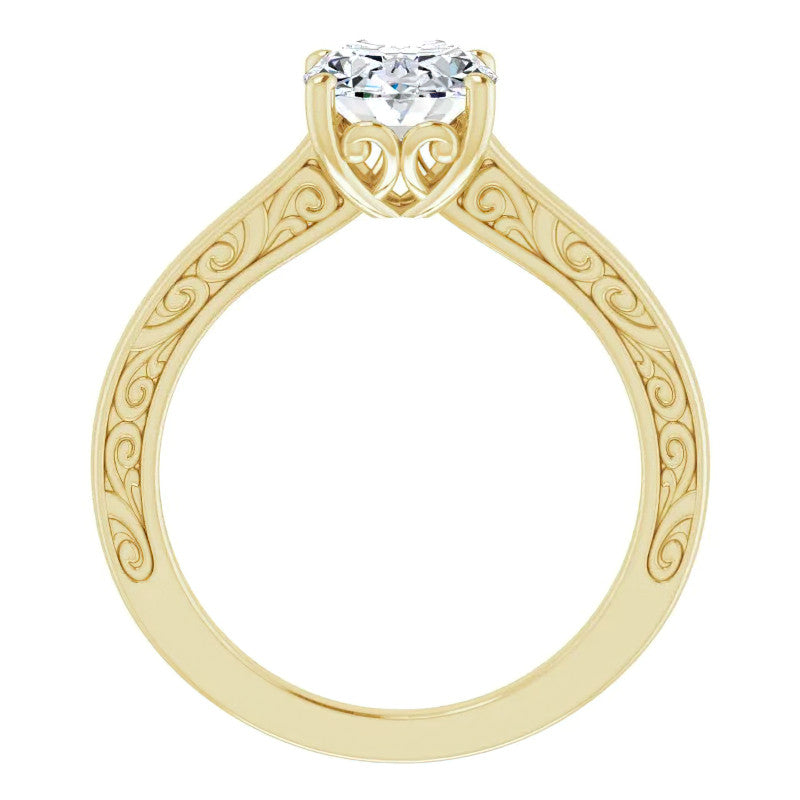 Oval Moissanite Scroll Accented Engagement Ring