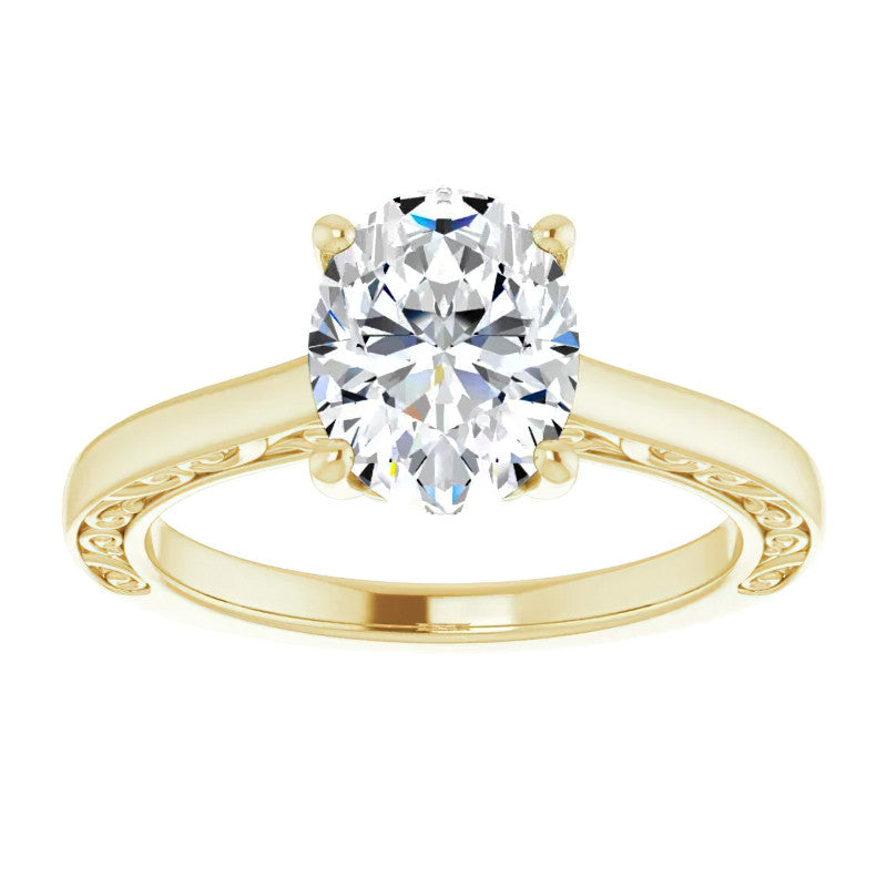 Oval Moissanite Scroll Accented Engagement Ring