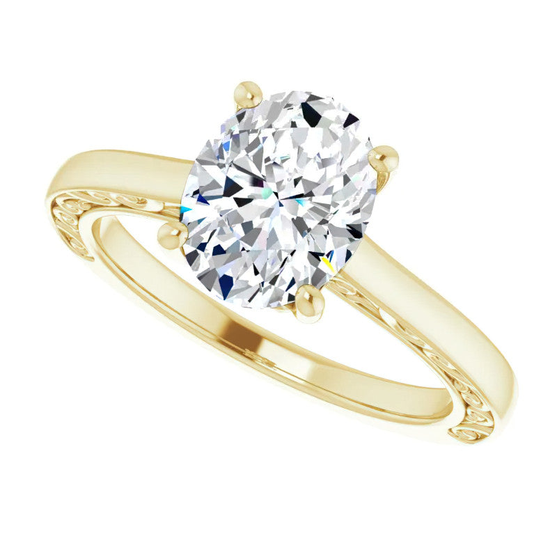 Oval Moissanite Scroll Accented Engagement Ring