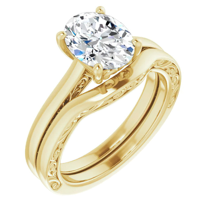 Oval Moissanite Scroll Accented Engagement Ring