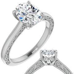 Oval Moissanite Scroll Accented Engagement Ring