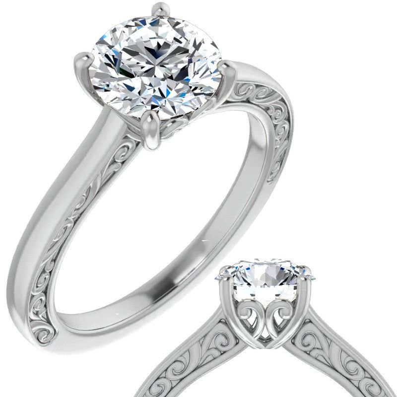 Round Scroll Accented Engagement Ring