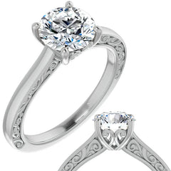 Round Scroll Accented Engagement Ring