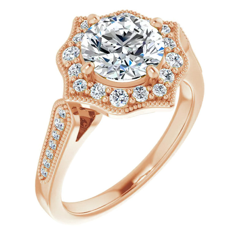 Round Antique Cathedral Halo Moissanite Engagement Ring