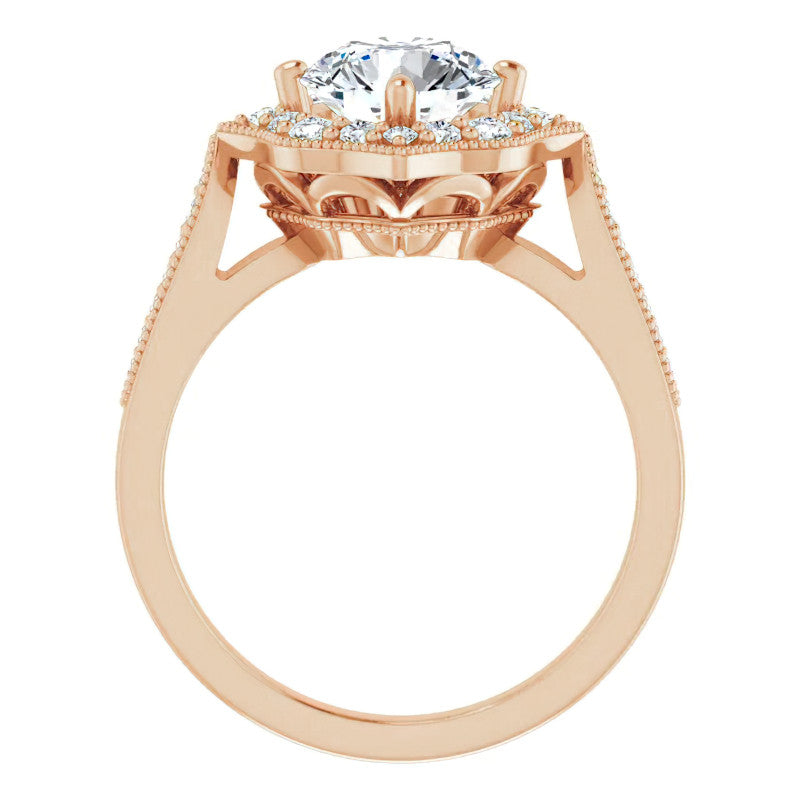 Round Antique Cathedral Halo Moissanite Engagement Ring