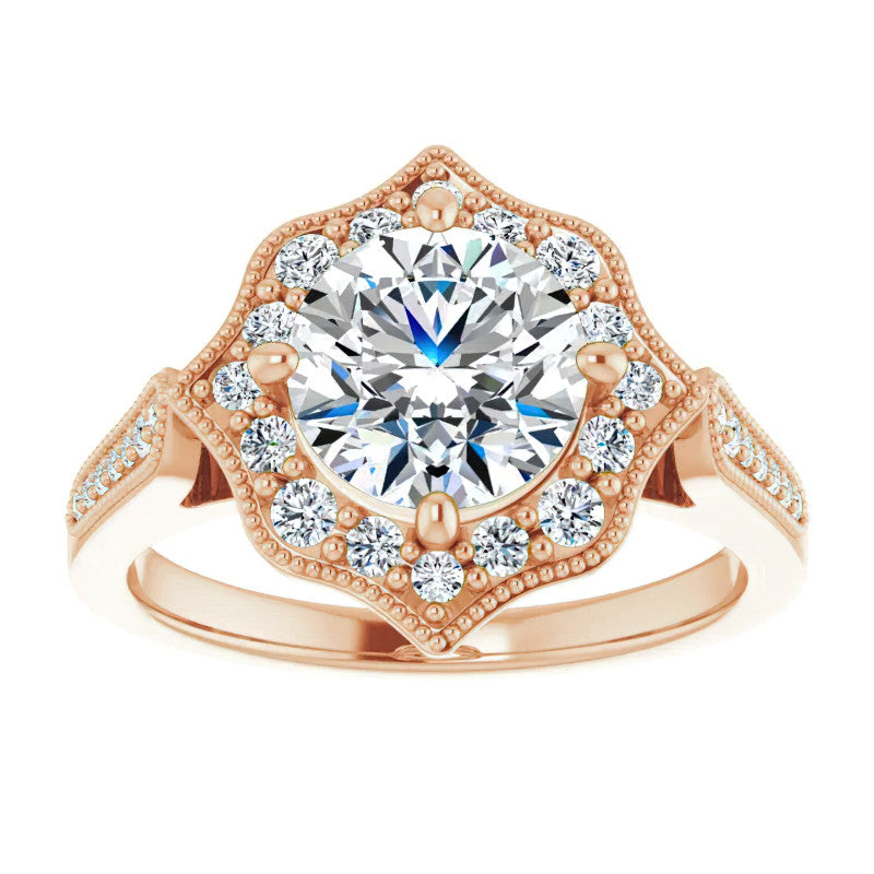 Round Antique Cathedral Halo Moissanite Engagement Ring