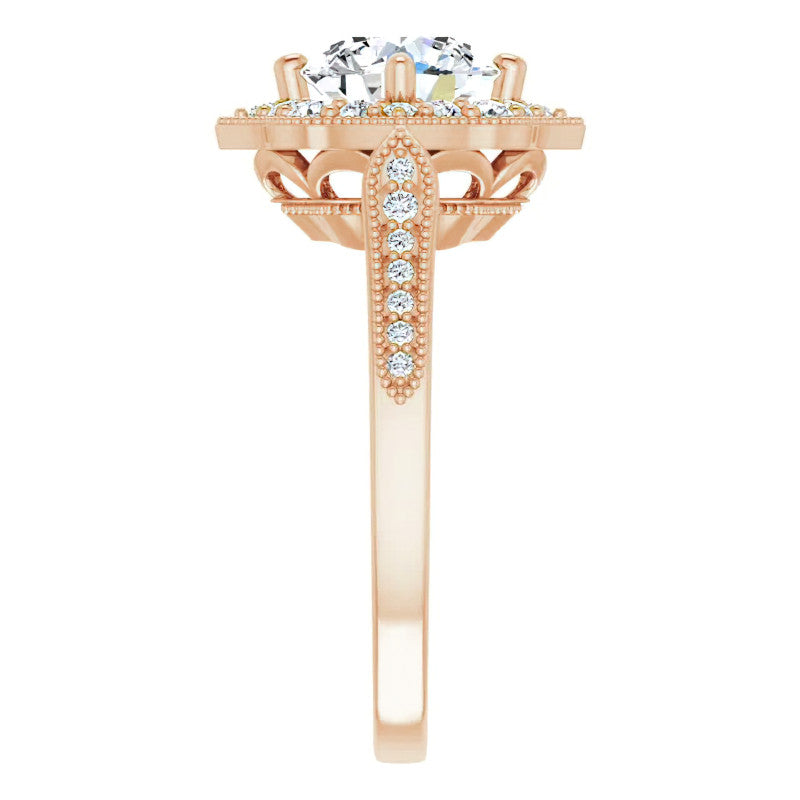 Round Antique Cathedral Halo Moissanite Engagement Ring