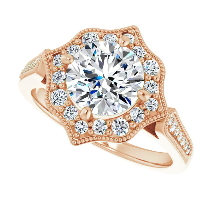 Round Antique Cathedral Halo Moissanite Engagement Ring