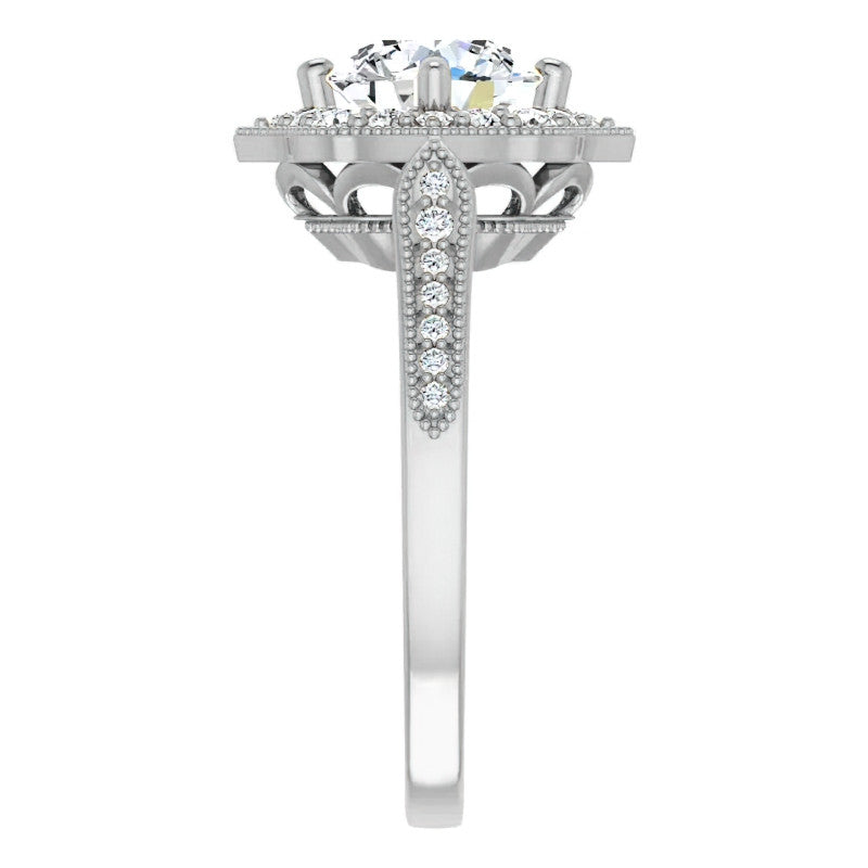 Round Antique Cathedral Halo Moissanite Engagement Ring