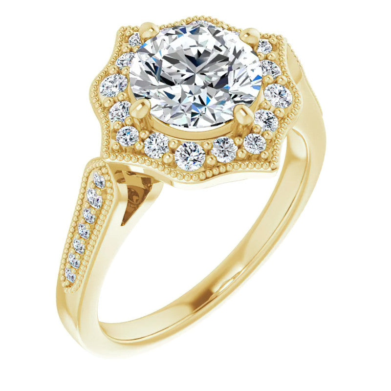 Round Antique Cathedral Halo Moissanite Engagement Ring