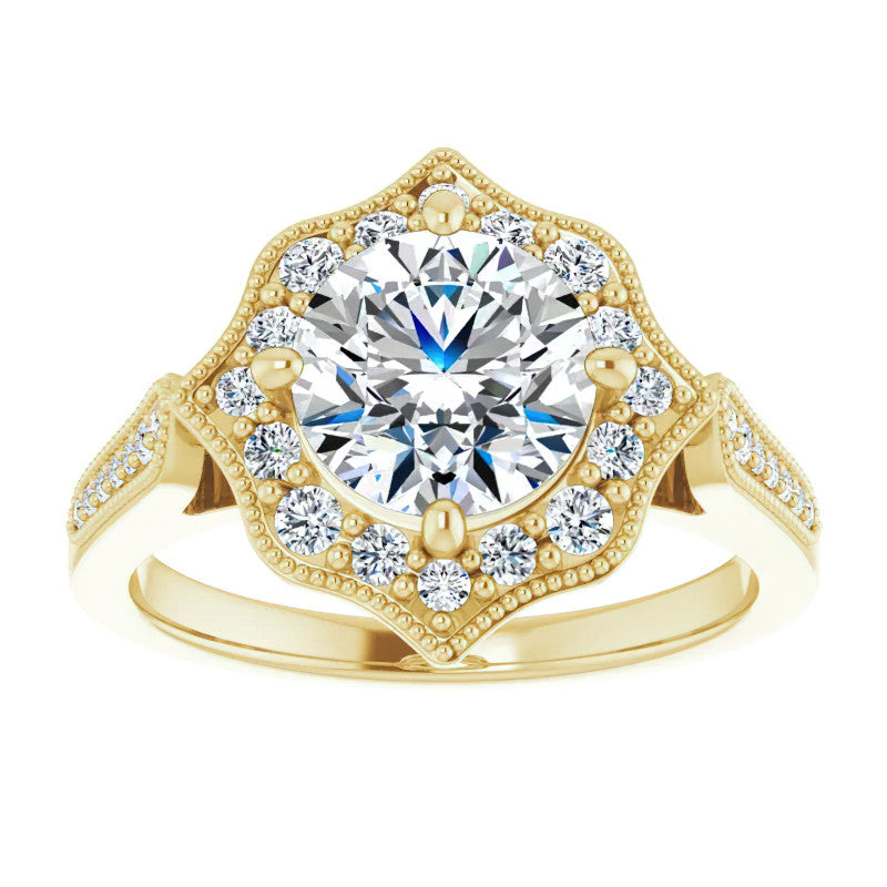 Round Antique Cathedral Halo Moissanite Engagement Ring